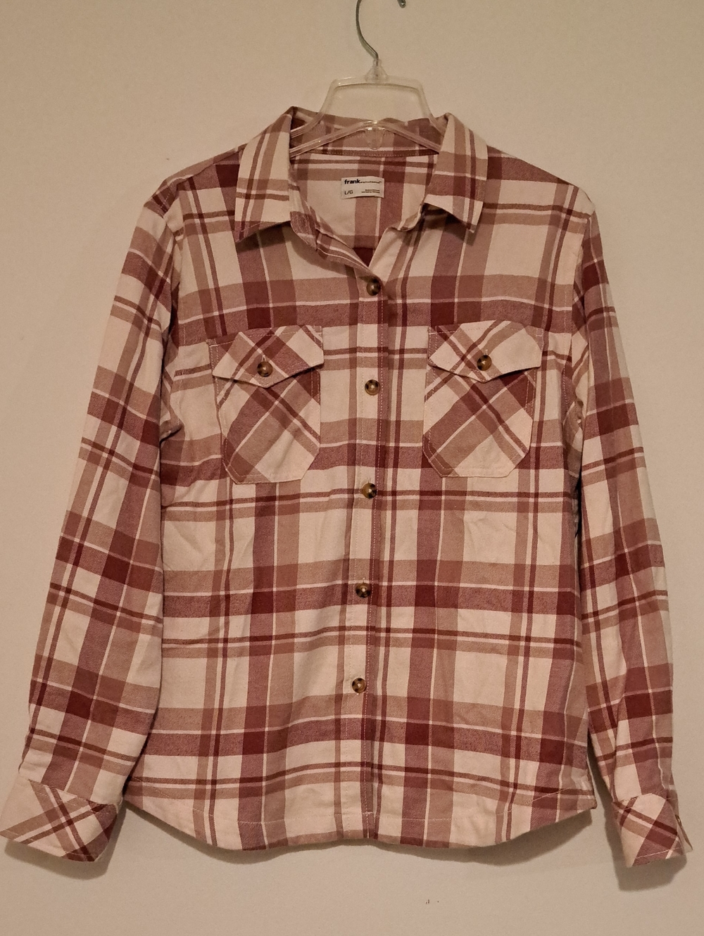 Frank & Oak Cream and Brown Plaid Button-Down Shirt